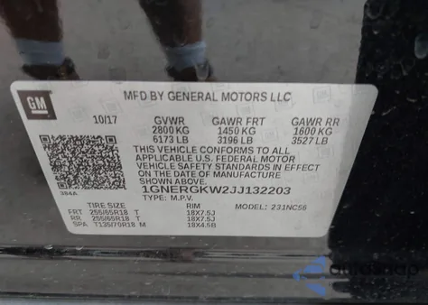 2018 Chevrolet Traverse 1Lt z USA, uszkodzony, nr VIN 1GNERGKW2JJ132203